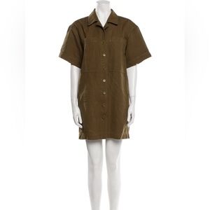 APIECE APART Linen Cotton Blend Army Army Green Canvas Mini Shirtdress Medium